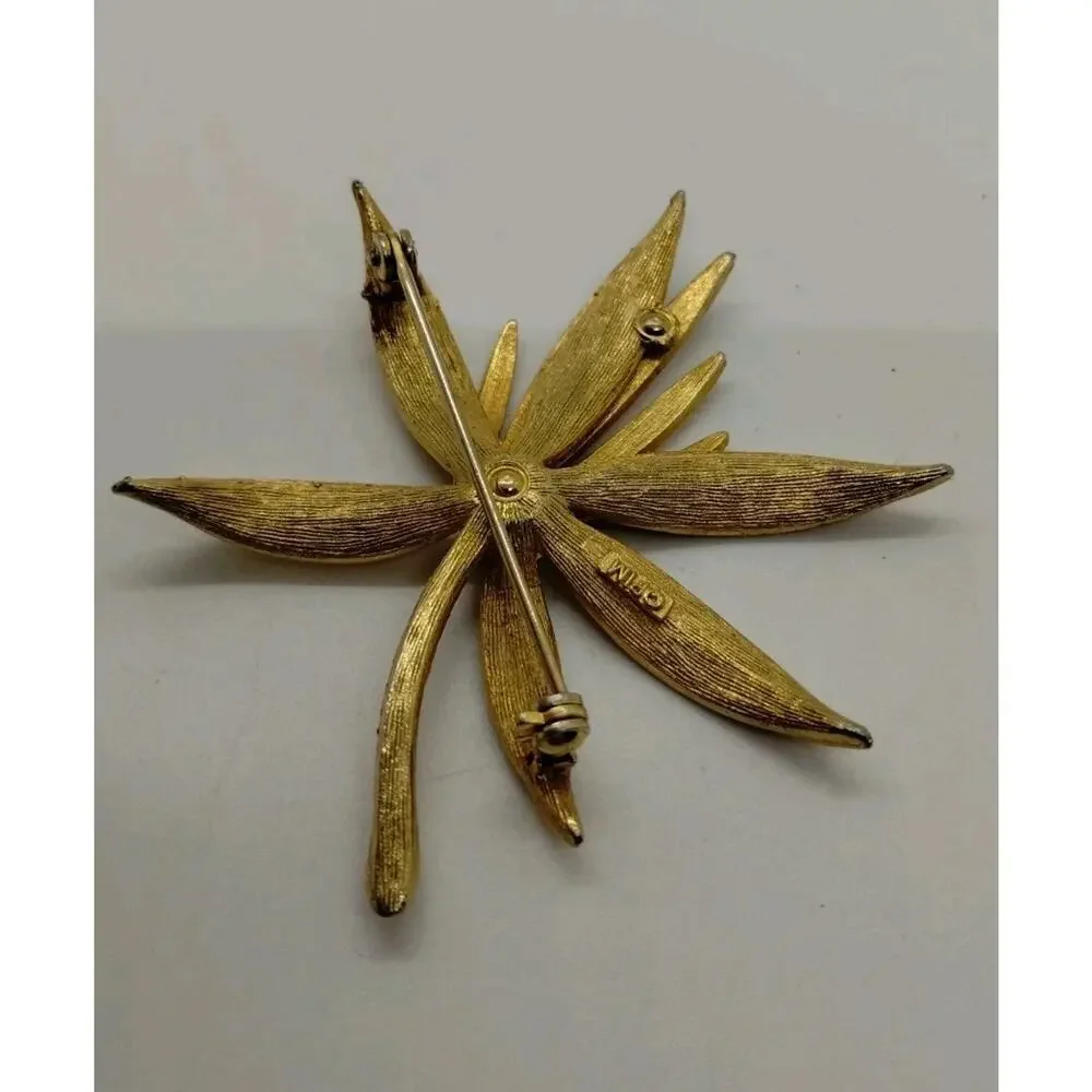 Vintage PIM Signed Flower Brooch - Gold Tone Beautiful Texture